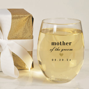Modern Gold Heart Mother of the Groom Gift Stemless Wine Glass