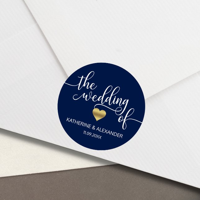 Modern Gold Heart Navy Blue THE WEDDING OF Seals (Creator Uploaded)