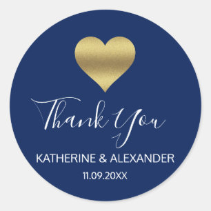 Modern Gold Heart Navy Blue Wedding Seals