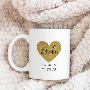 Modern Gold Heart Personalised Bride Coffee Mug