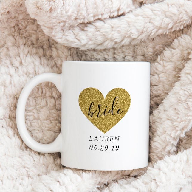 Modern Gold Heart Personalised Bride Coffee Mug (Creator Uploaded)