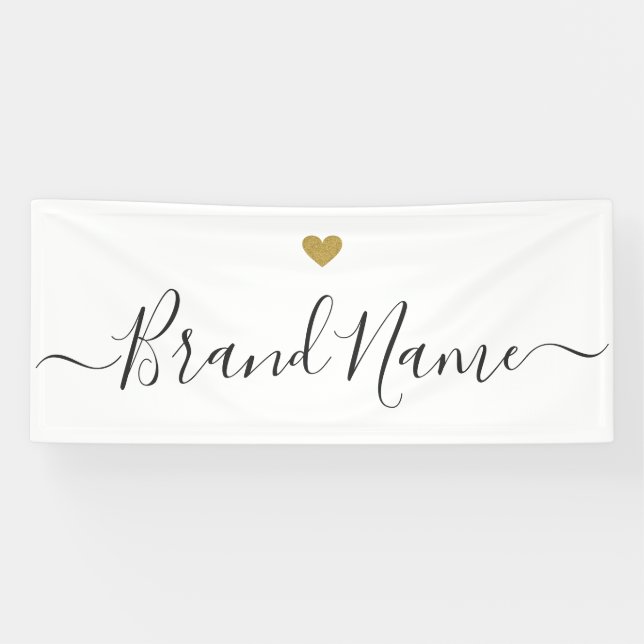 Modern Gold Heart Personalised Business Logo Name Banner (Horizontal)
