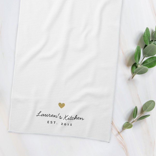 Modern Gold Heart Personalised Name Tea Towel (Creator Uploaded)