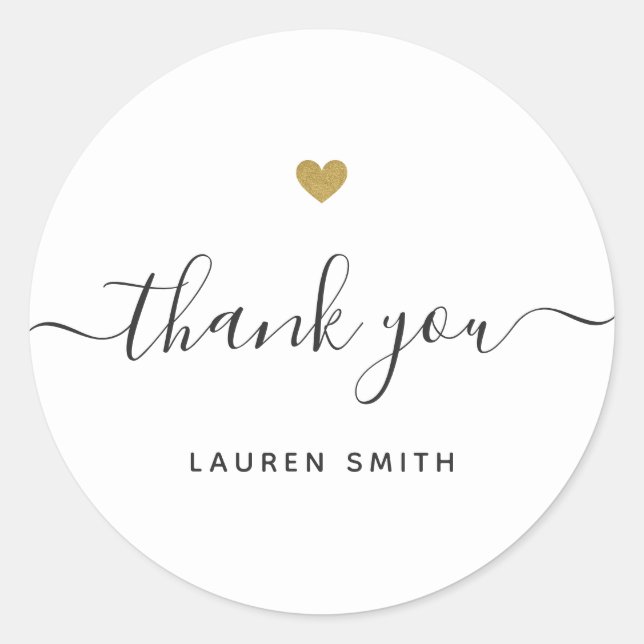 Modern Gold Heart Personalised Thank You Classic Round Sticker (Front)