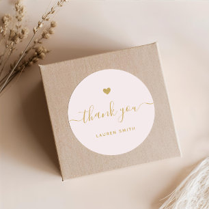 Modern Gold Heart Personalised Thank You Pink Classic Round Sticker
