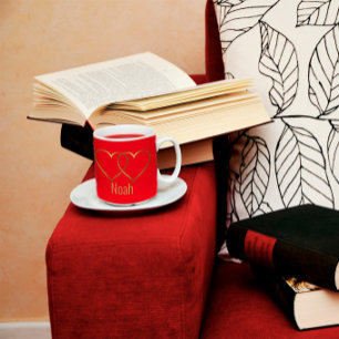 Modern gold heart red Two-Tone Coffee Mug