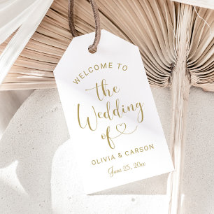 Modern Gold Heart Script Monogram Wedding Gift Tags