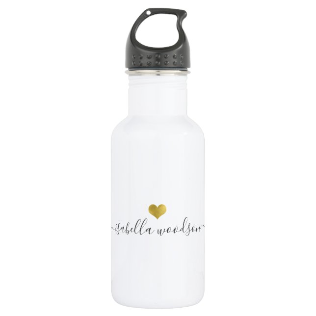 Modern Gold Heart Script Name  532 Ml Water Bottle (Front)