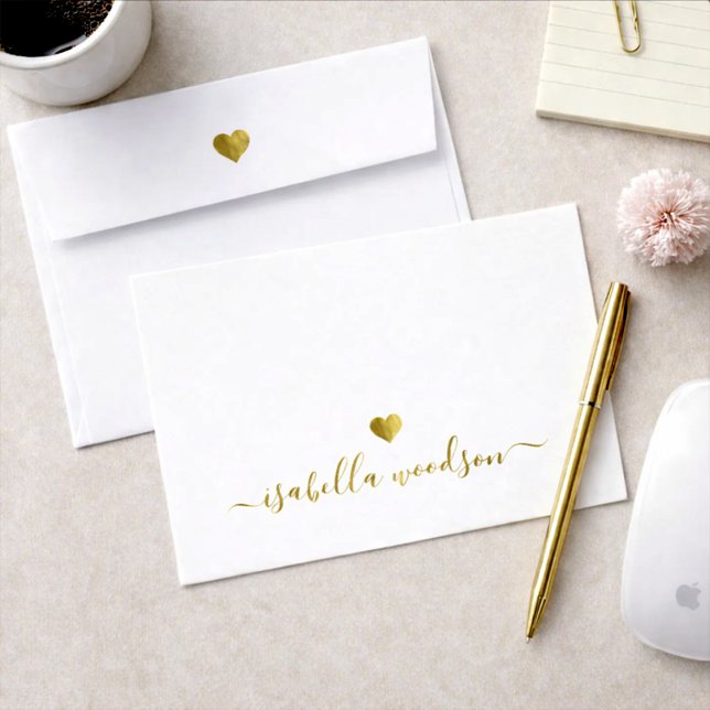 Modern Gold Heart Script Name  Desk Mat (Creator Uploaded)