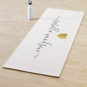 Modern Gold Heart Script Name Yoga Mat