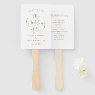 Modern Gold Heart Script Program Hand Fan
