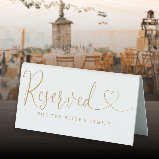 Modern Gold Heart Script Wedding Reserved (Modern Gold Heart Script Wedding Reserved Table Tent Sign)