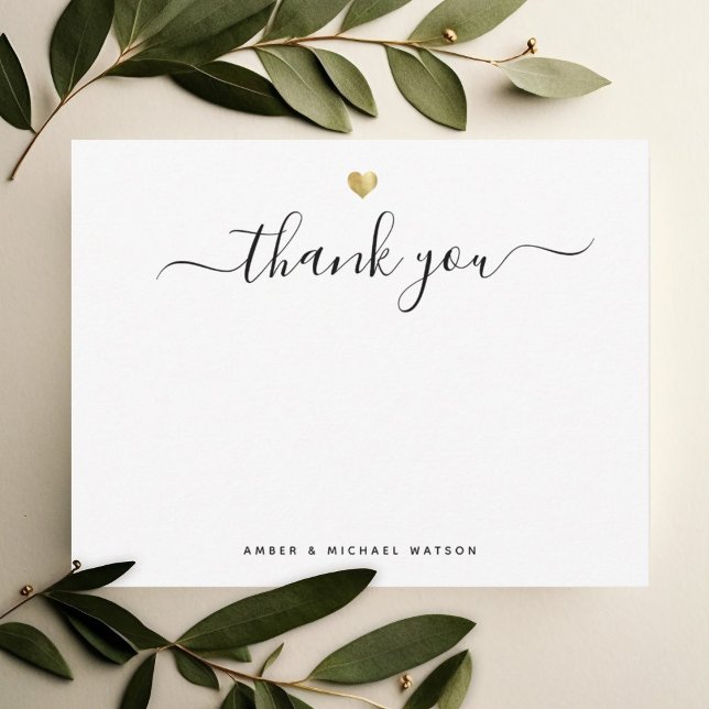 Modern Gold Heart Thank you Script Note Card (Creator Uploaded)