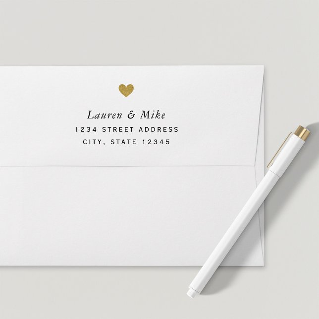 Modern Gold Heart Wedding Return Address Envelope (Creator Uploaded)