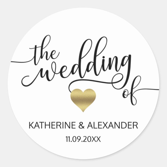 Modern Gold Heart White THE WEDDING OF Seals (Front)