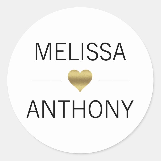 Modern Gold Heart White Wedding Monogram Seals (Front)