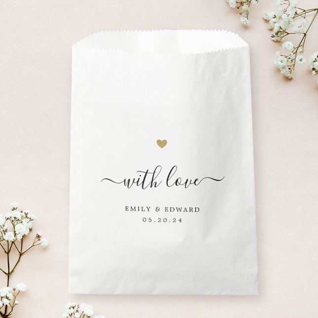 Modern Gold Heart with Love Wedding Favour Bags (Creator Uploaded)