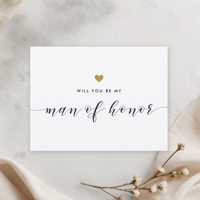 Modern Gold Hearts Be My Man of Honour Invitation (Creator Uploaded)