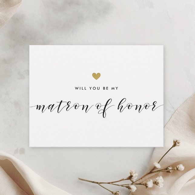 Modern Gold Hearts Be My Matron of Honour Invitation Postcard (Creator Uploaded)