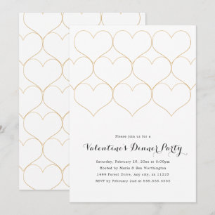 Modern Gold Hearts Valentine's Day Dinner Party Invitation