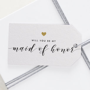 Modern Gold Hearts Will You Be My Maid of Honour Gift Tags