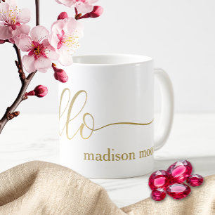 Modern Gold "Hello" Name Personalised Cup/ Coffee Mug