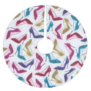 Modern Gold High Heels Watercolor Brushed Polyester Tree Skirt