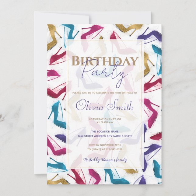 Modern Gold High Heels Watercolor  Invitation (Front)