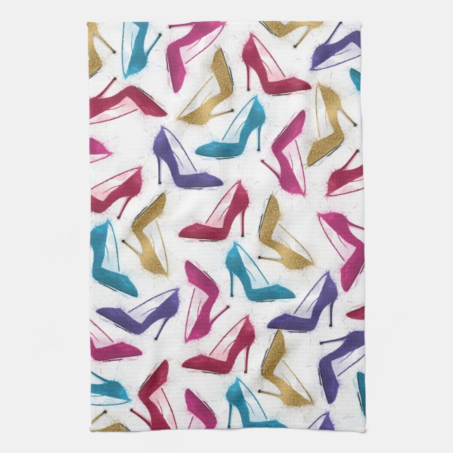Modern Gold High Heels Watercolor Tea Towel (Vertical)