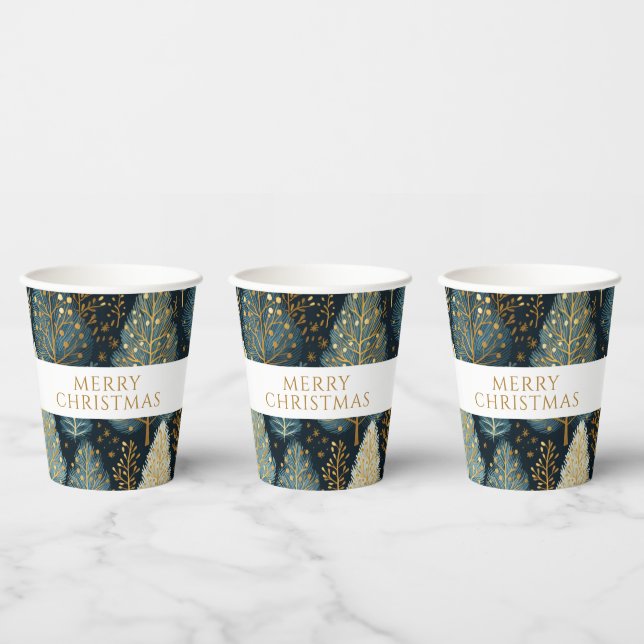 Modern Gold Holiday Forest Merry Christmas Paper Cups (Multi)