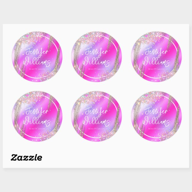 Modern Gold Holographic Glitter Faux Foil Business Classic Round Sticker (Sheet)
