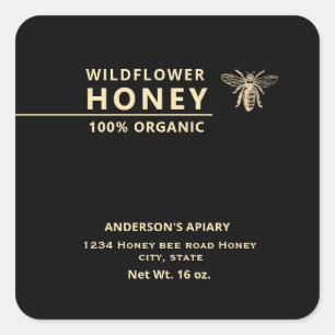 Modern gold honey bee honey jar square sticker