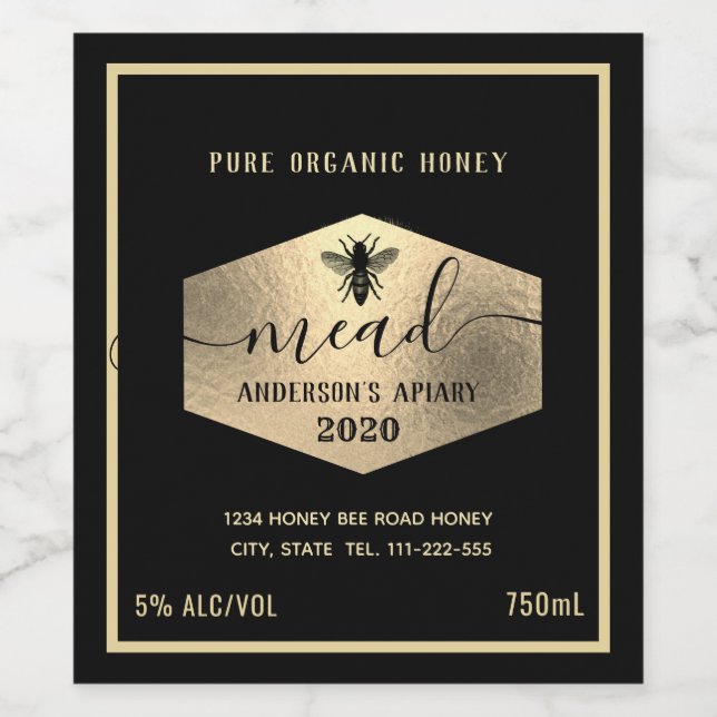 Modern gold honey comb mead honey bee wine label (Single Label)