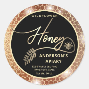Modern gold  honeybee honey branch jar label