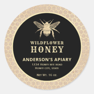 Modern gold  honeybee honey jar label