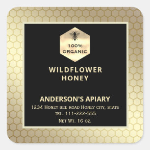 Modern gold  honeybee honey jar label