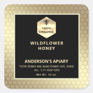Modern gold  honeybee honey jar label