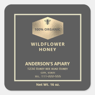 Modern gold  honeybee honey jar label