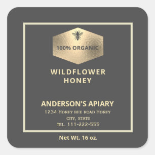 Modern gold honeybee honey jar label