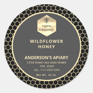 Modern gold  honeybee honey jar label
