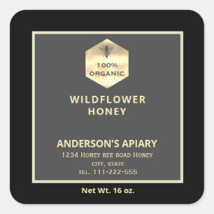 Modern gold  honeybee honey jar label