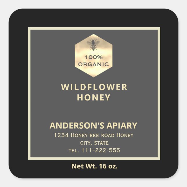 Modern gold  honeybee honey jar label (Front)