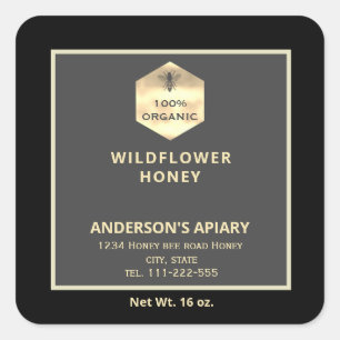 Modern gold honeybee honey jar label