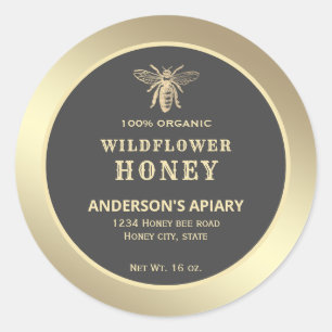 Modern gold honeybee honey jar label
