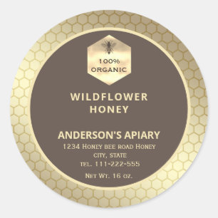 Modern gold  honeybee honey jar label