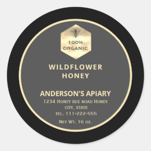 Modern gold honeybee honey jar label