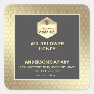 Modern gold  honeybee honey jar label