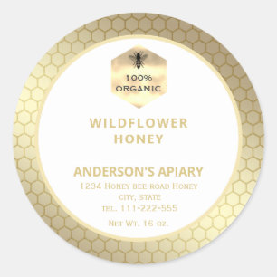 Modern gold  honeybee honey jar label
