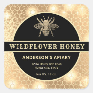 Modern gold honeybee honey jar label