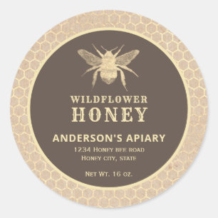 Modern gold  honeybee kraft honey jar label